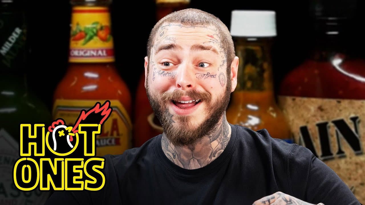 Still from Post Malone Has His Brain Hacked by Spicy Wings