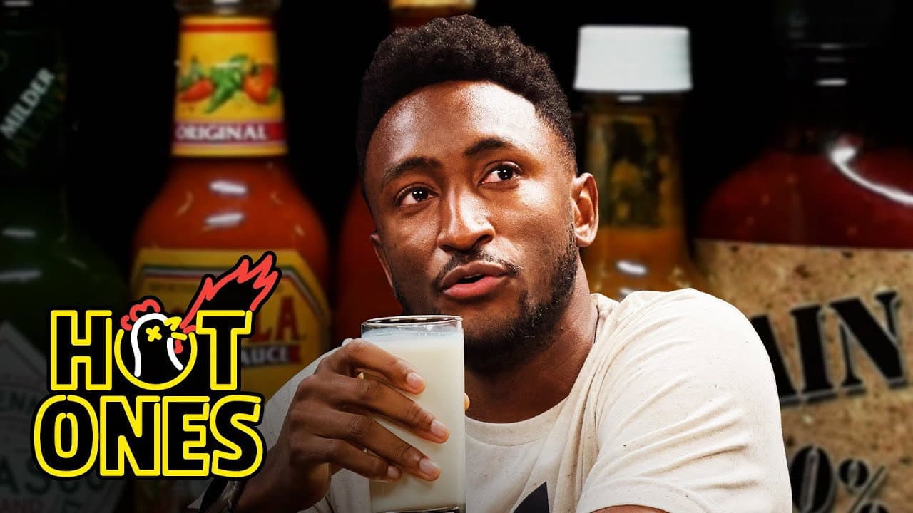 Still from Marques Brownlee Short Circuits While Eating Spicy Wings