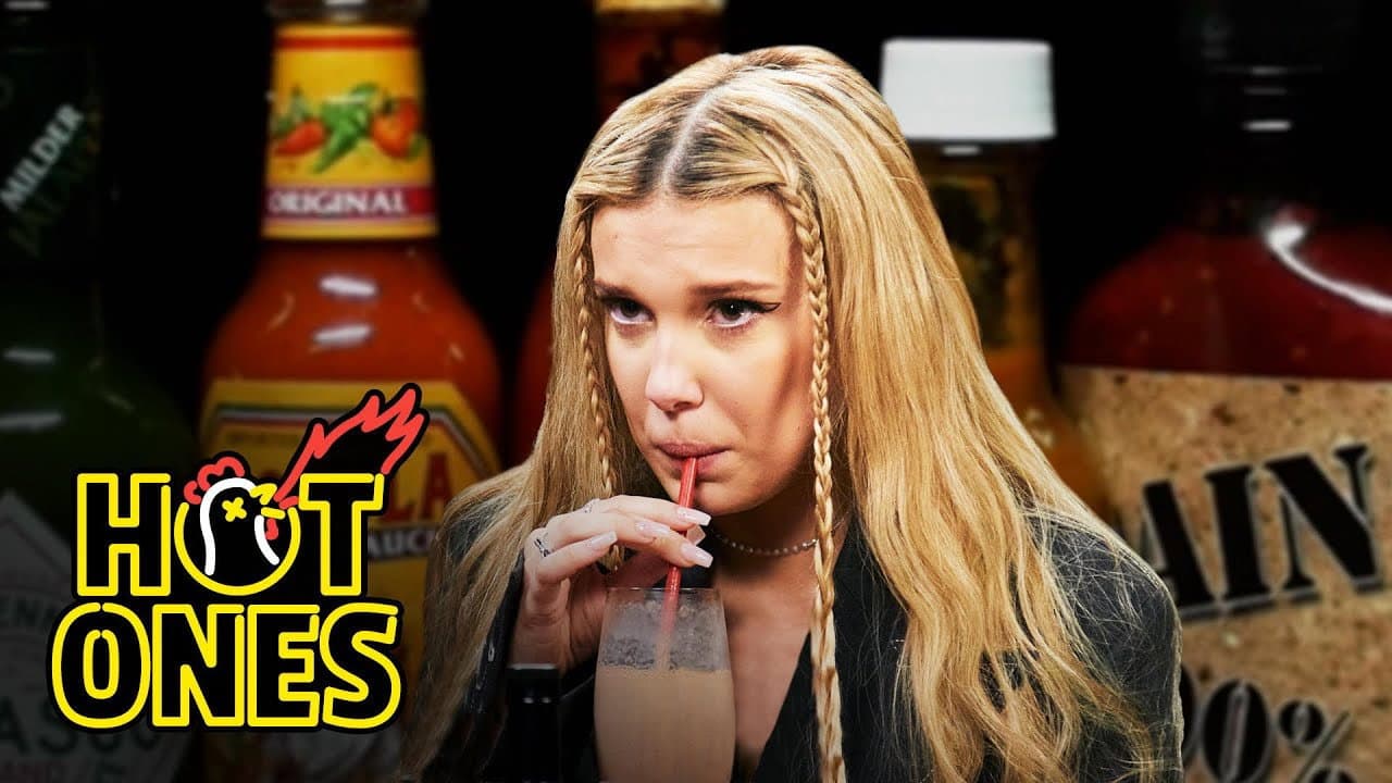 Still from Millie Bobby Brown Needs a Milkshake While Eating Spicy Wings
