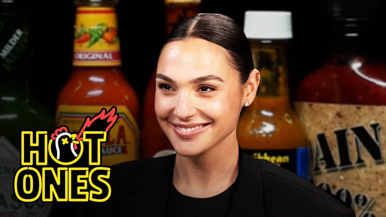 Still from Gal Gadot Does a Spit Take While Eating Spicy Wings