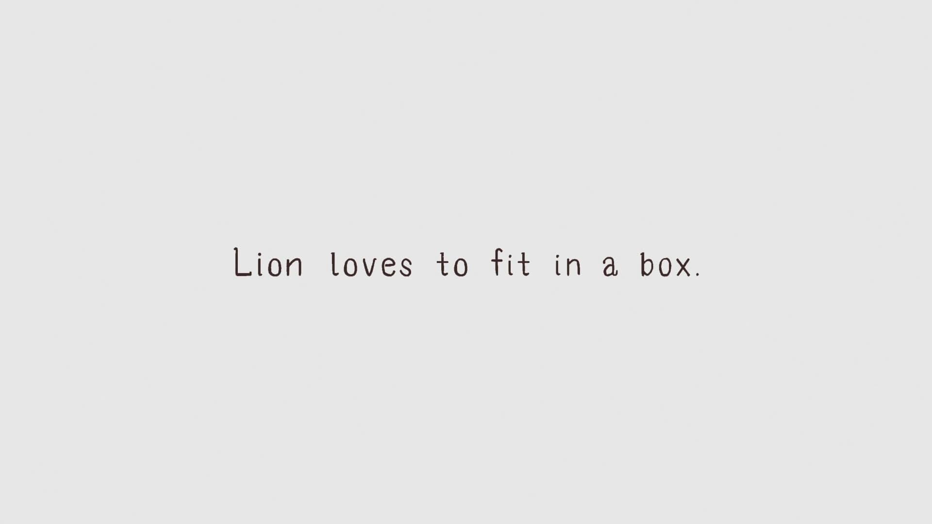 Still from Lion Loves to Fit in a Box