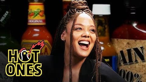 Still from Tessa Thompson Feels Alive While Eating Spicy Wings