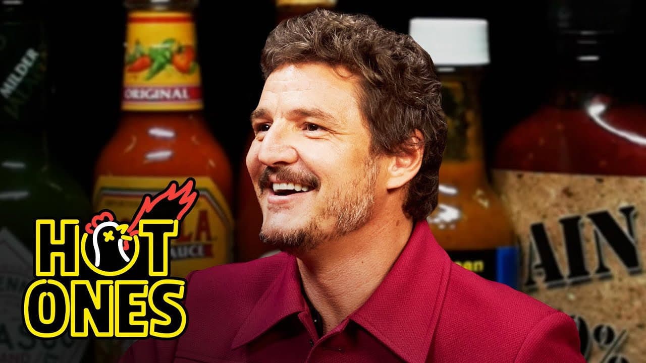 Still from Pedro Pascal Cries from His Head While Eating Spicy Wings