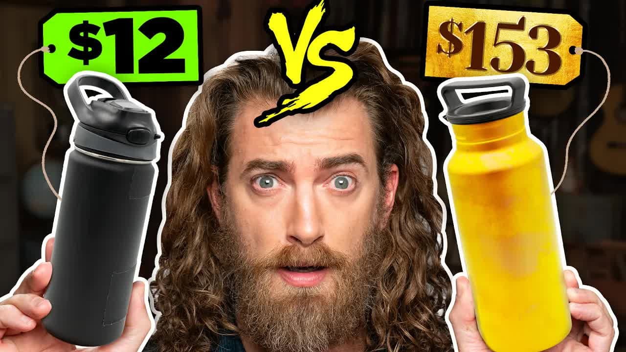 Still from $12 vs. $153 Water Bottle Test