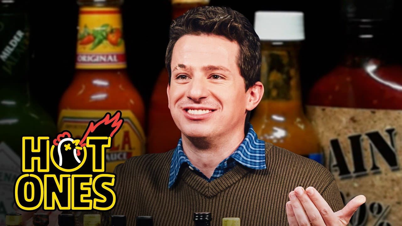 Still from Charlie Puth Beats Himself Up While Eating Spicy Wings