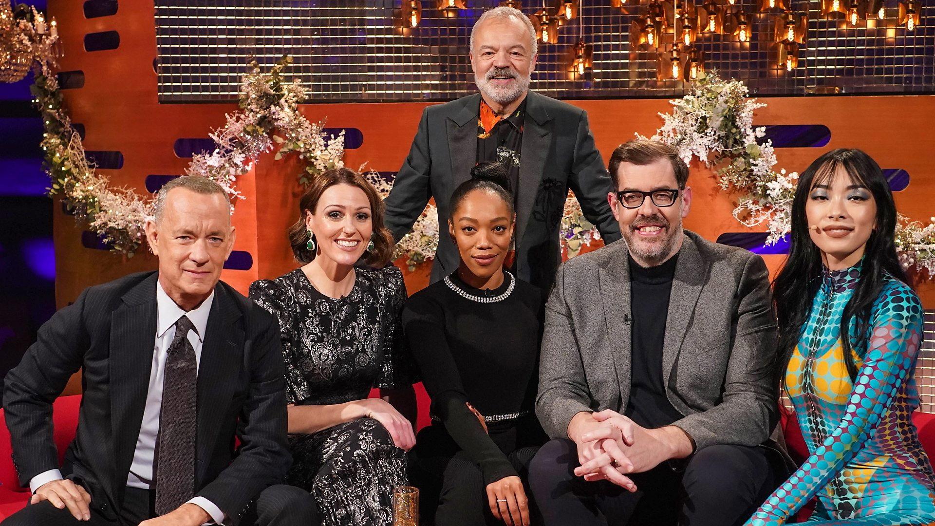 Still from Tom Hanks, Suranne Jones, Naomi Ackie, Richard Osman and Rina Sawayama