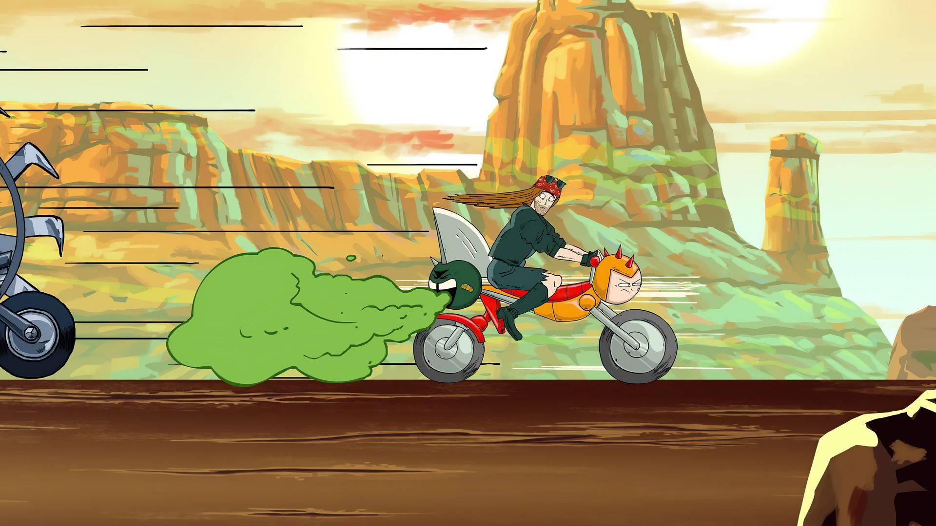 Still from Leather Passions! 2 Hearts, 2 Wheelz, Infinite Roadz. RIDE NOW!