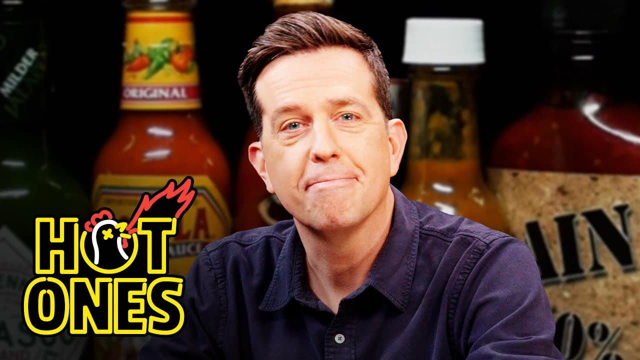 Still from Ed Helms Needs a Mouth Medic While Eating Spicy Wings