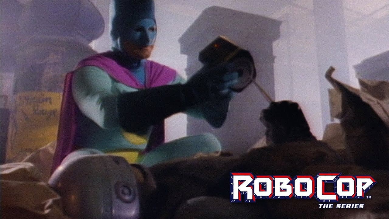 Still from RoboCop vs. Commander Cash