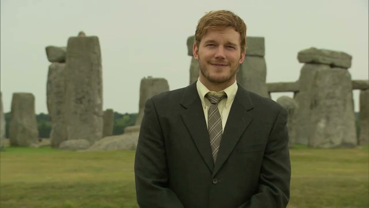Still from Parks and Recreation in Europe: Andy at Stonehenge