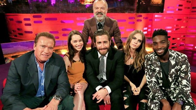 Still from Arnold Schwarzenegger, Emilia Clarke, Jake Gyllenhaal, Cara Delevingne, Tinie Tempah