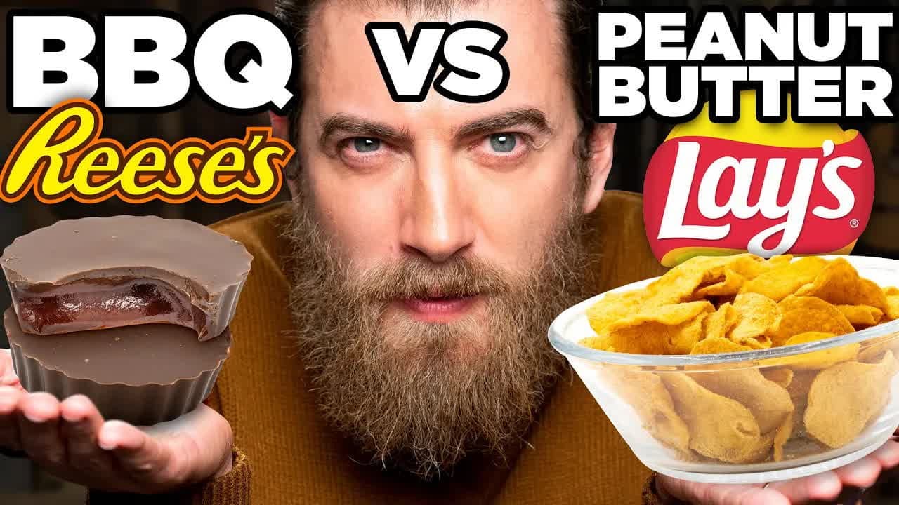 Still from BBQ Peanut Butter Food vs. Peanut Butter BBQ Food Taste Test
