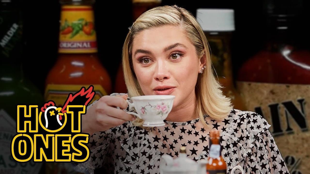 Still from Florence Pugh Sweats from Her Eyebrows While Eating Spicy Wings