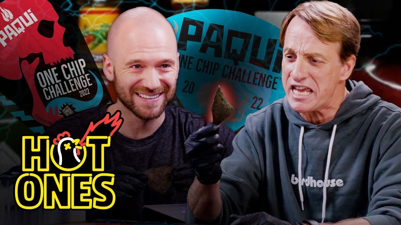Still from Tony Hawk and Sean Evans Take on the Paqui One Chip Challenge
