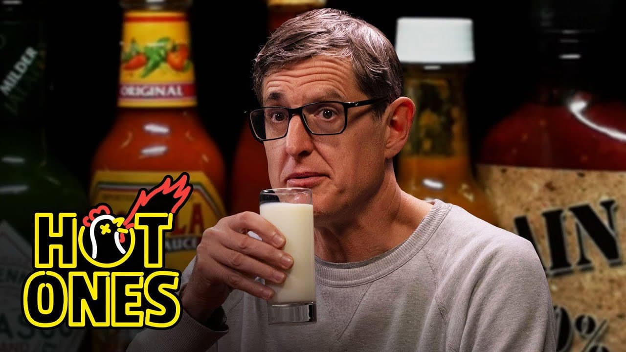 Still from Louis Theroux Attacks the Shark While Eating Spicy Wings