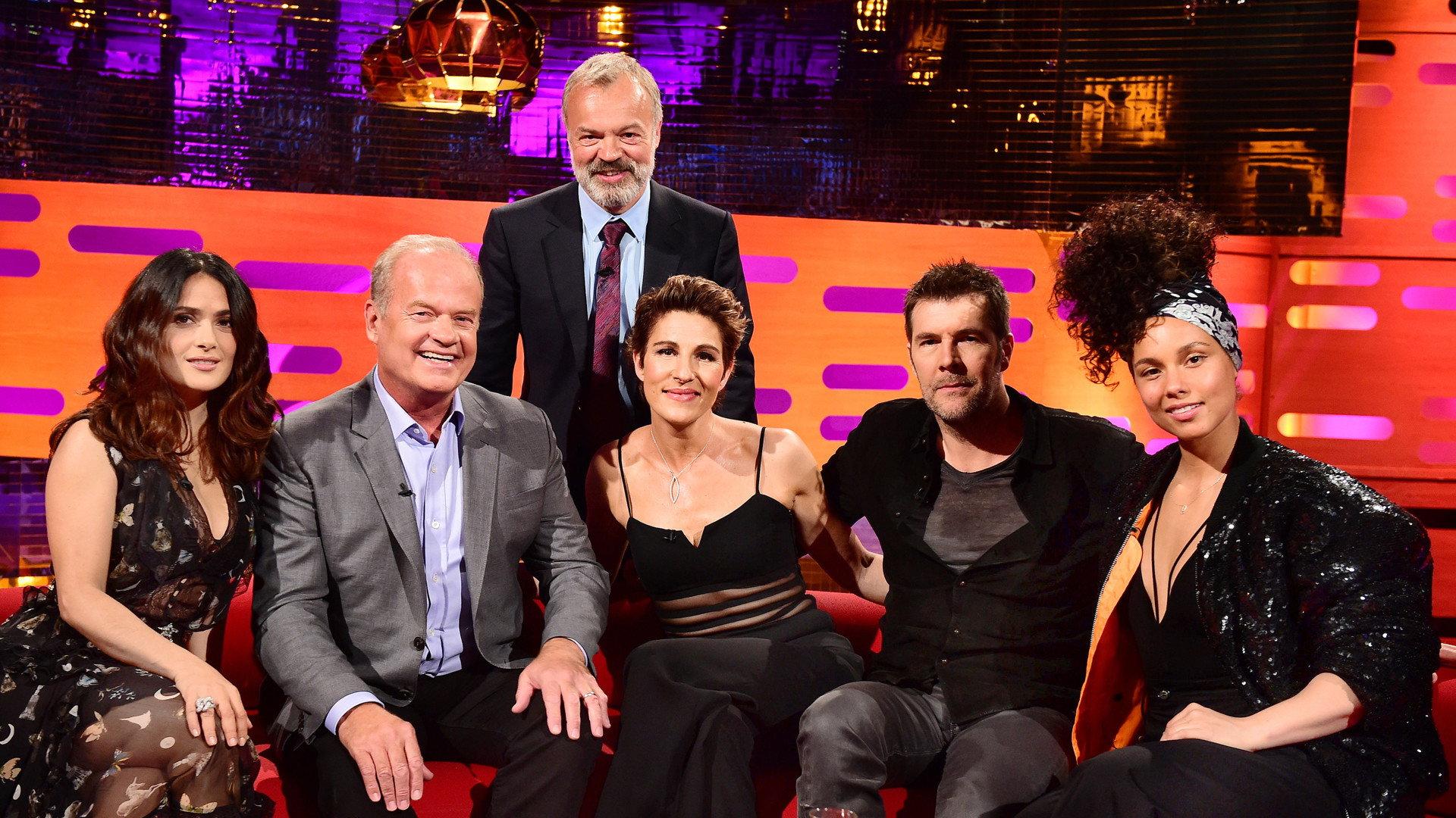 Still from Kelsey Grammer, Tamsin Greig, Salma Hayek, Rhod Gilbert, Alicia Keys