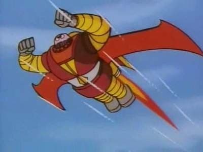 Still from Unexpected?! Boss Robot mid-air flight