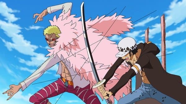 Still from A Showdown Between the Warlords! Law vs. Doflamingo!