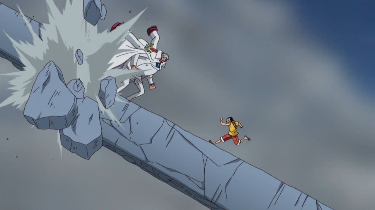 Still from Each on Different Paths! Luffy vs. Garp!