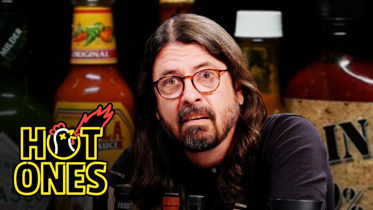 Still from Dave Grohl Makes a New Friend While Eating Spicy Wings