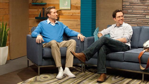 Still from Ed Helms Wears a Grey Shirt & Brown Boots