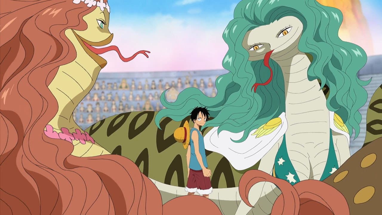 Still from A Difficult Fight for Luffy! The Snake Sisters' Haki Power!!