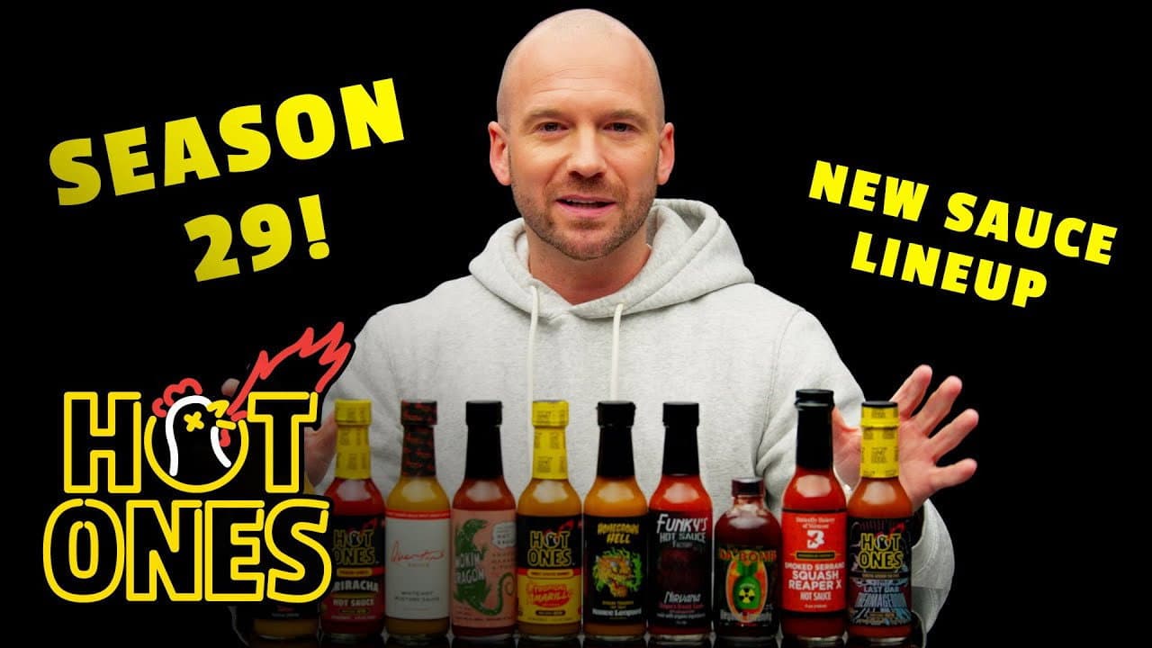 Still from Sean Evans Reveals the Season 29 Hot Sauce Lineup