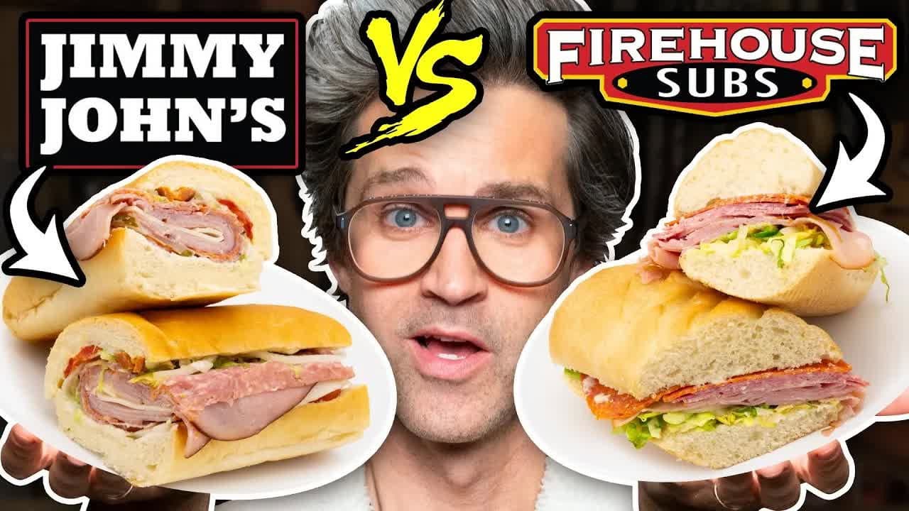 Still from Jimmy John's vs. Firehouse Subs Taste Test | FOOD FEUDS