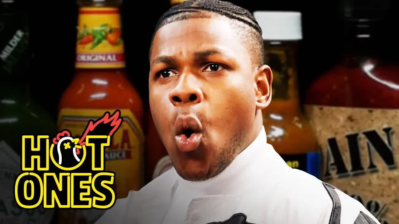 Still from John Boyega Summons the Force While Eating Spicy Wings