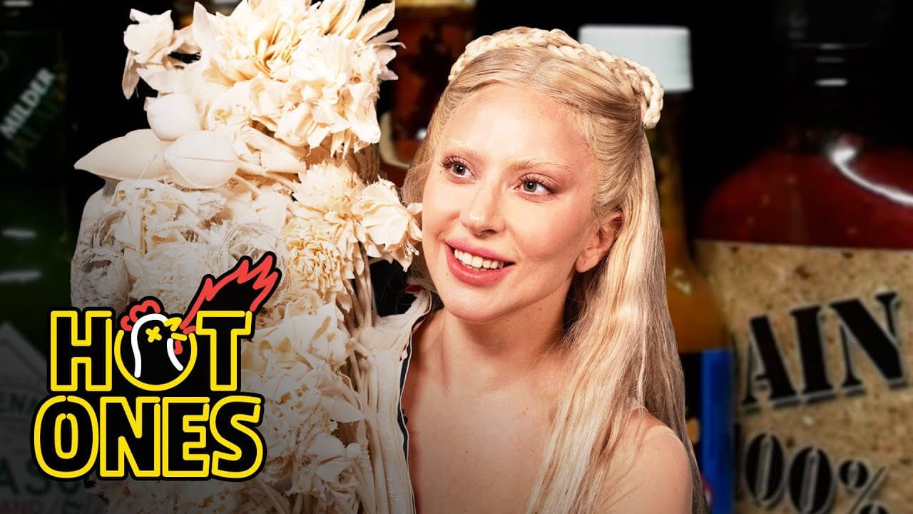 Still from Lady Gaga Tries to Keep a Poker Face While Eating Spicy Wings