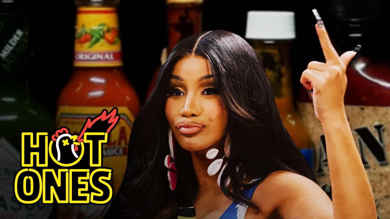 Still from Cardi B Tries Not to Panic While Eating Spicy Wings