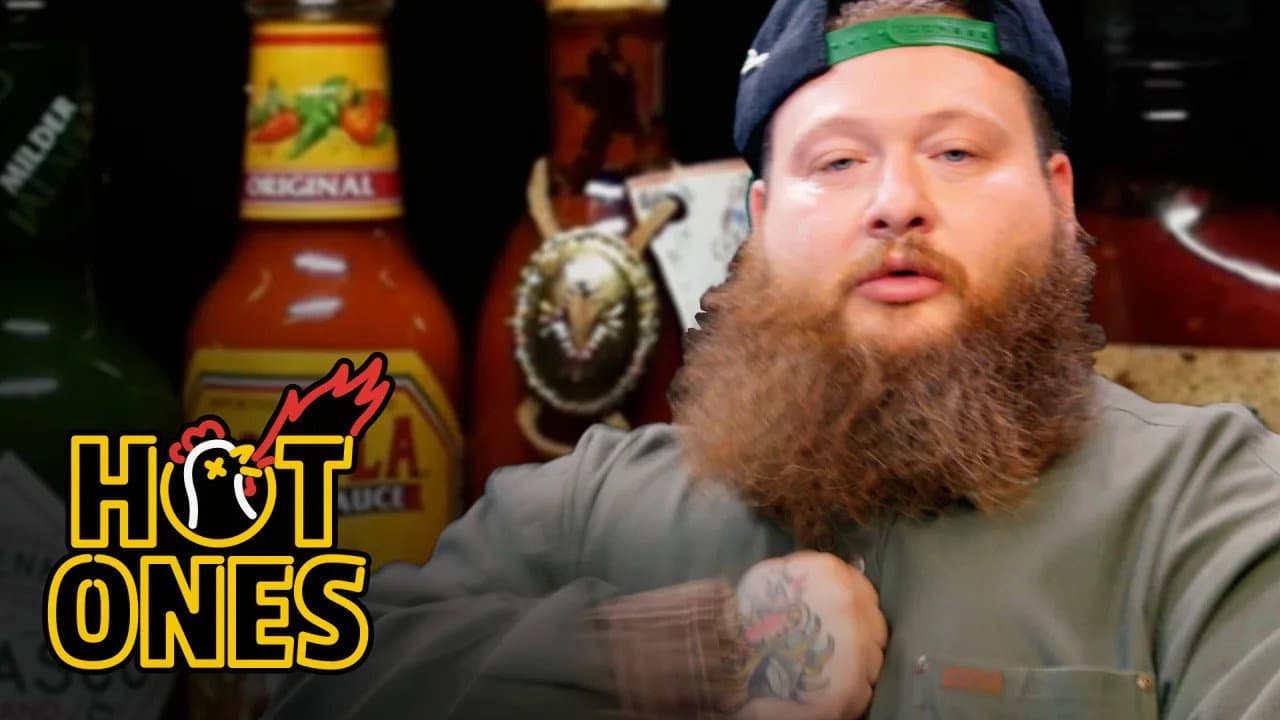 Still from Action Bronson Blows His High Eating Spicy Wings