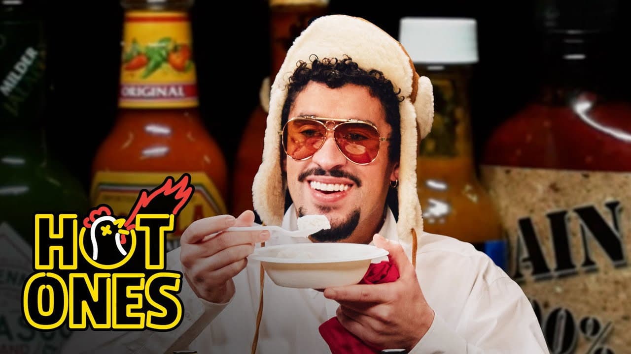 Still from Bad Bunny Risks His Life While Eating Spicy Wings