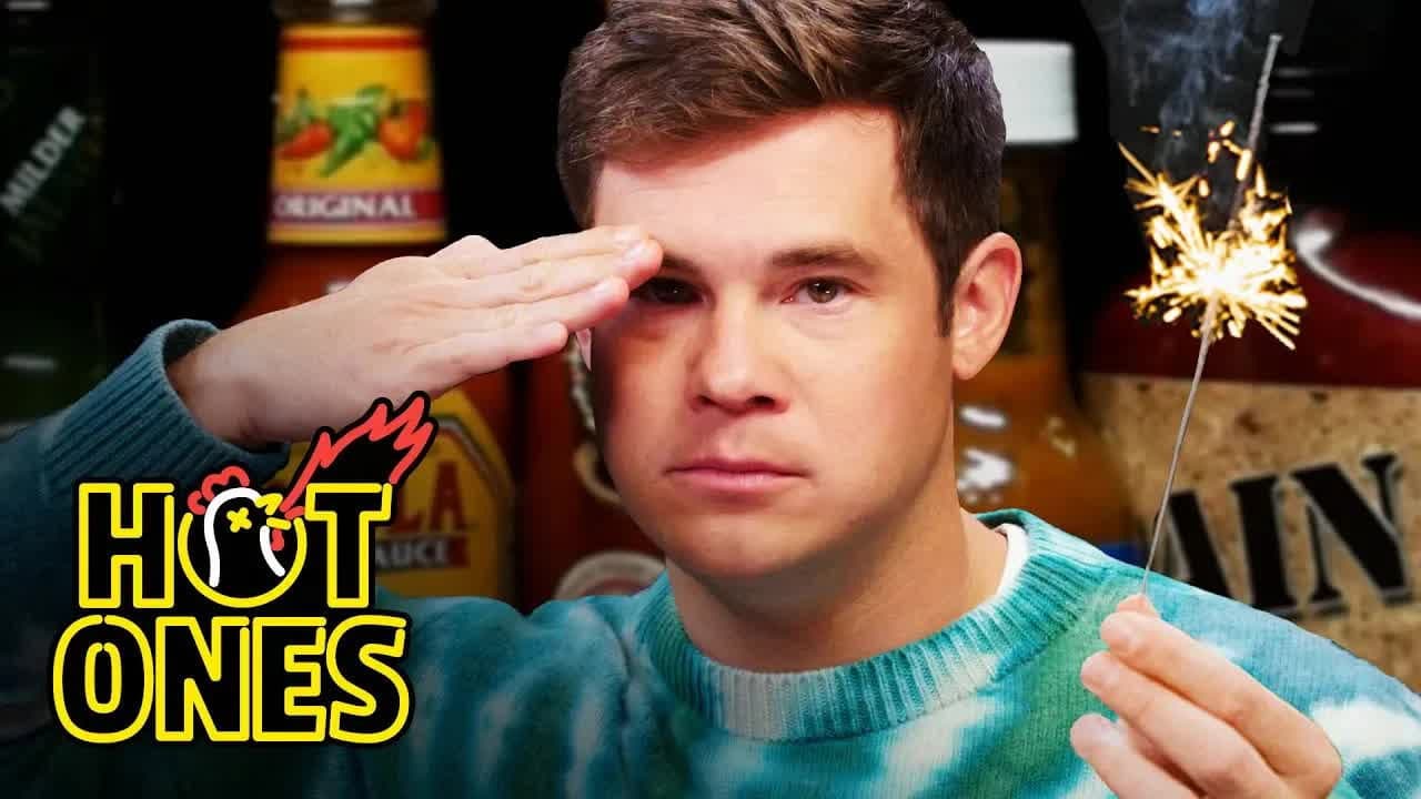 Still from Adam Devine Gets Patriotic While Eating Spicy Wings