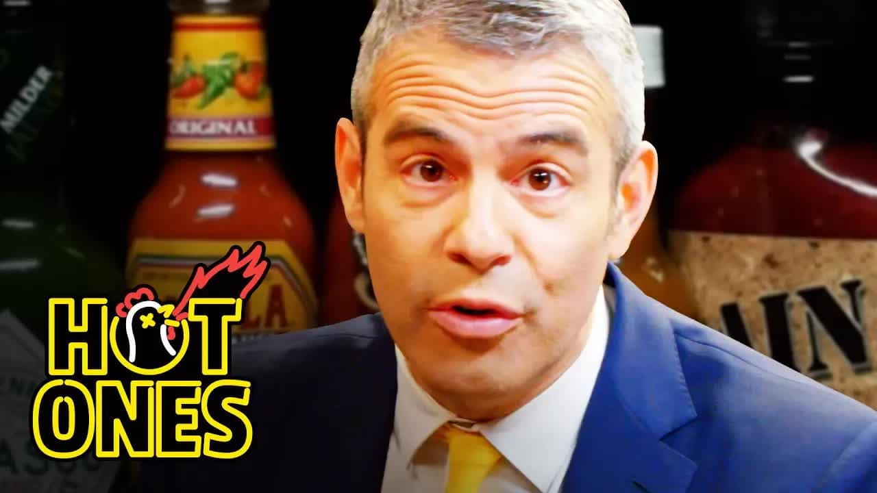 Still from Andy Cohen Spills the Tea While Eating Spicy Wings