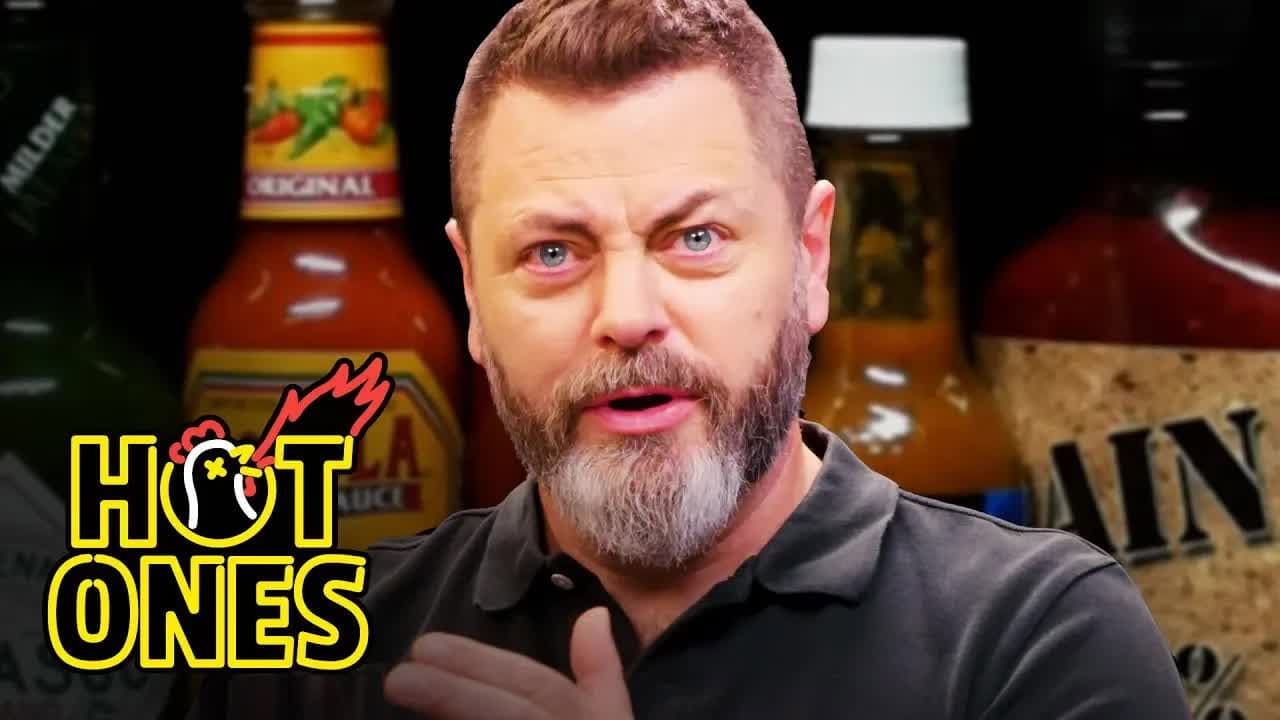 Still from Nick Offerman Gets the Job Done While Eating Spicy Wings