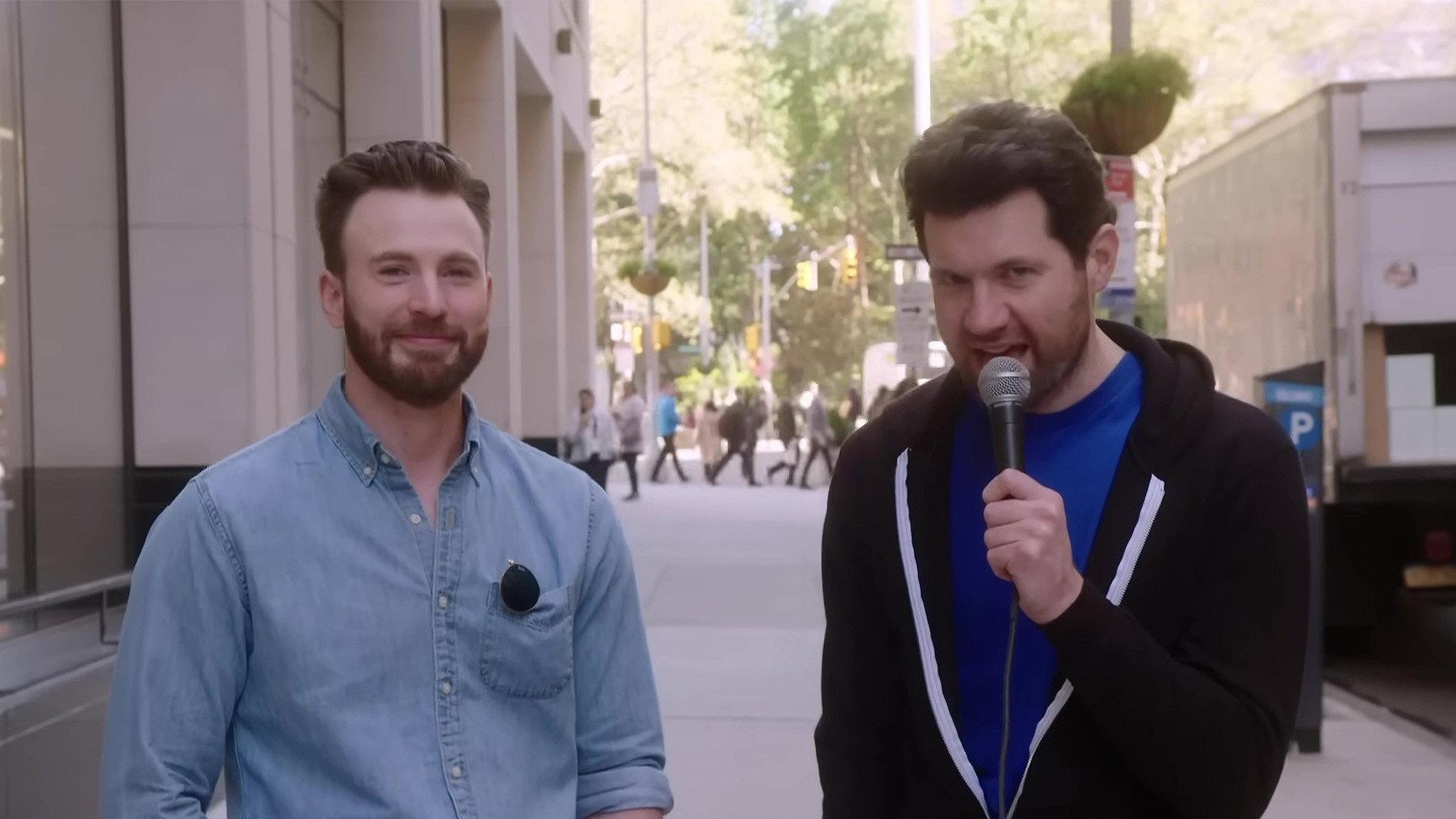 Still from Billy on the Street with CHRIS EVANS!!! (And surprise guests!)