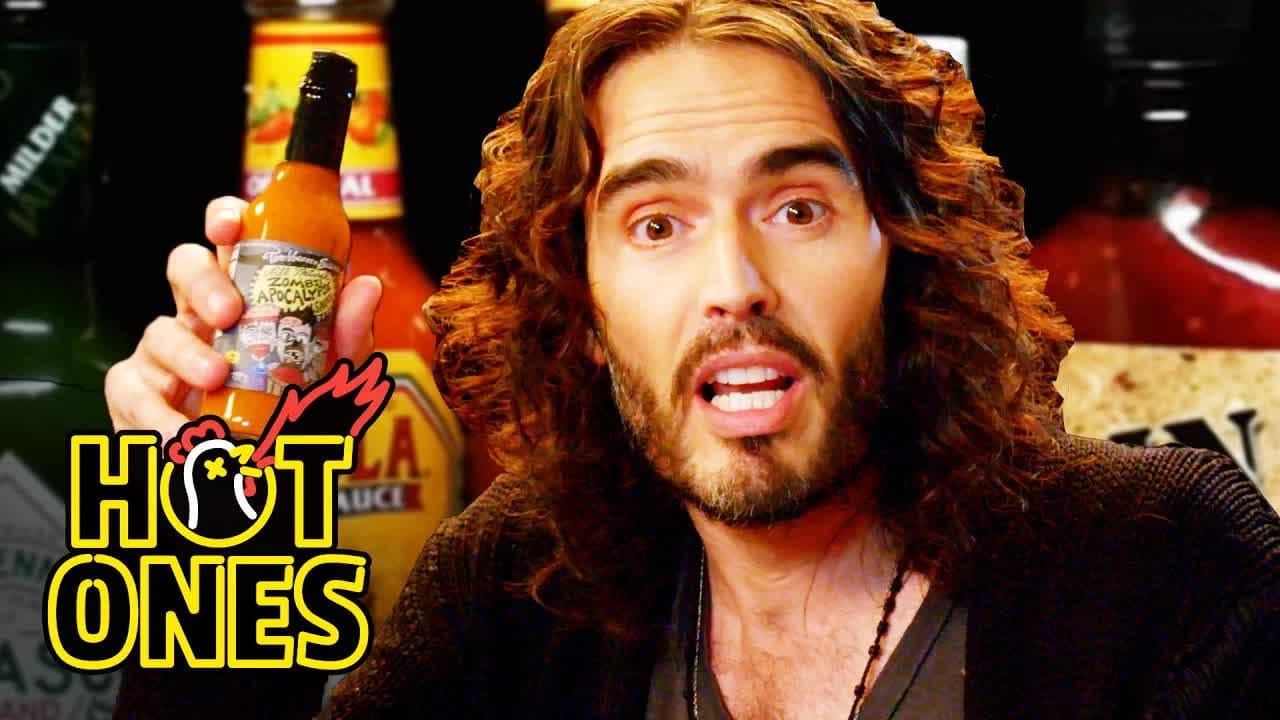 Still from Russell Brand Achieves Enlightenment While Eating Spicy Wings