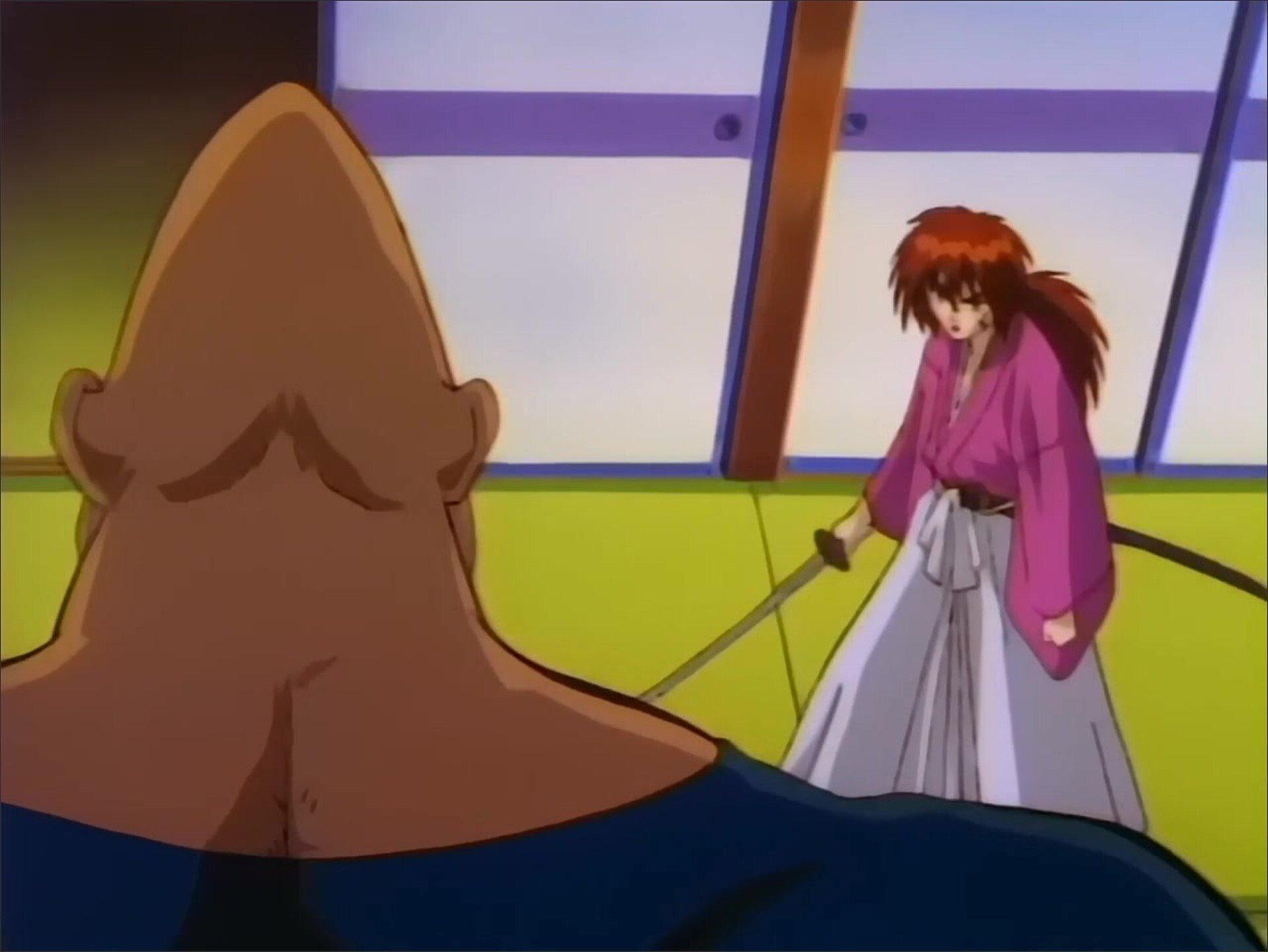 Still from Across the Boundary Between Edo and Meiji: Kenshin and Shishio Face to Face!