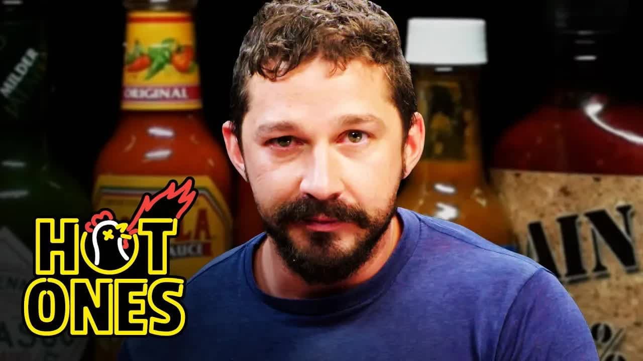 Still from Shia LaBeouf Sheds a Tear While Eating Spicy Wings