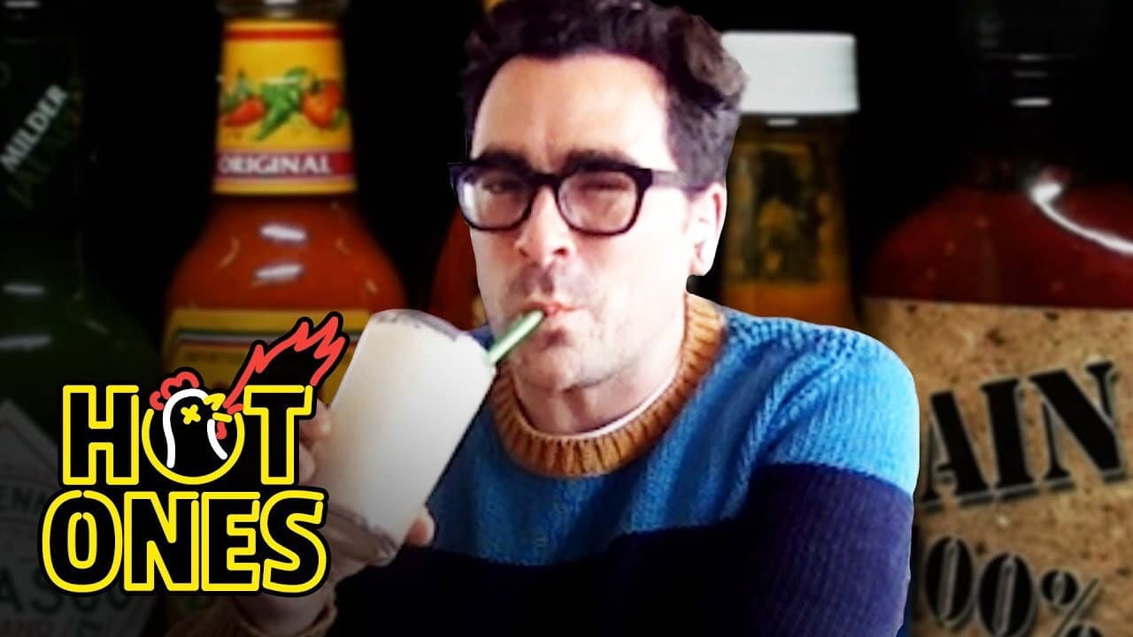 Still from Dan Levy Gets Panicky While Eating Spicy Wings
