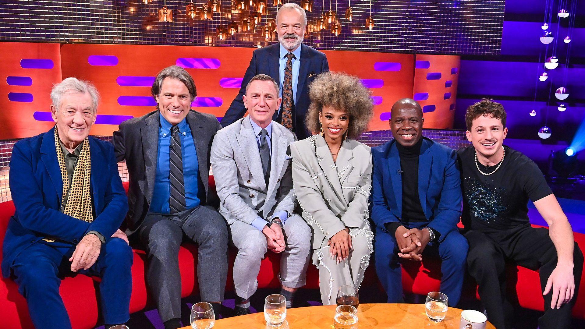 Still from Daniel Craig, Fleur East, Clive Myrie, Sir Ian McKellen, John Bishop and Charlie Puth