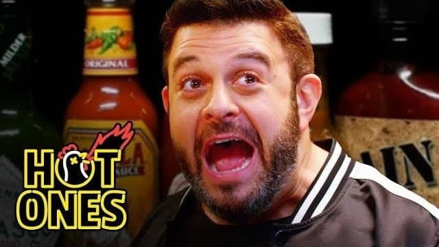 Still from Adam Richman Fanboys Out While Eating Spicy Wings
