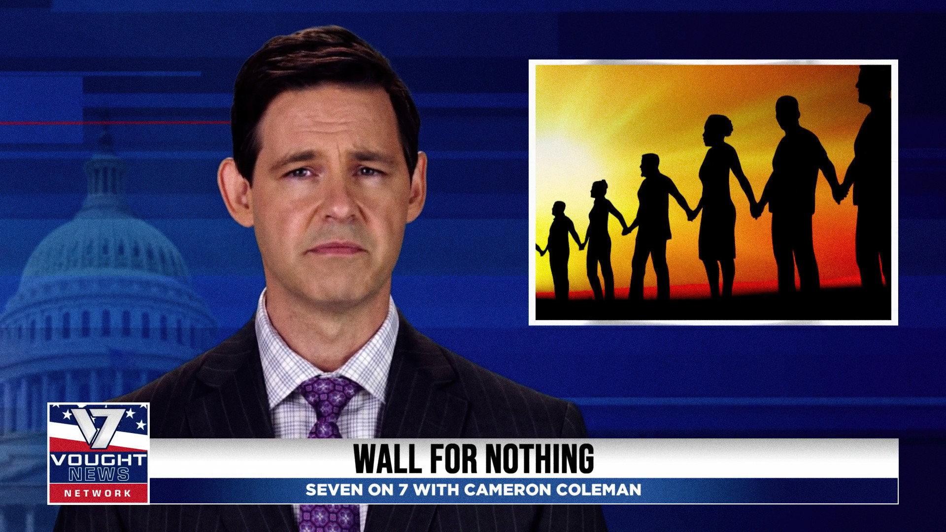 Still from Vought News Network: Seven on 7 with Cameron Coleman (August 2021)