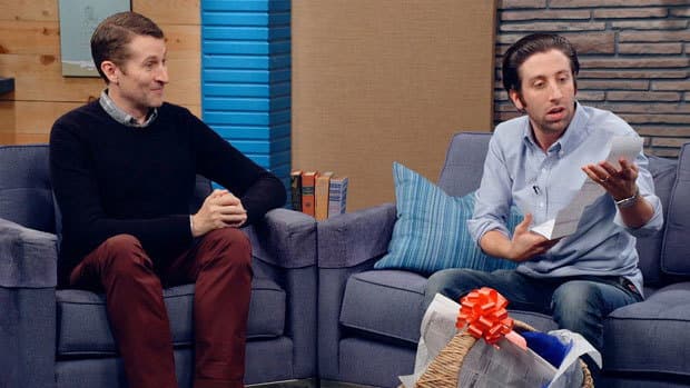 Still from Simon Helberg wears a Sky Blue Button Down and Jeans
