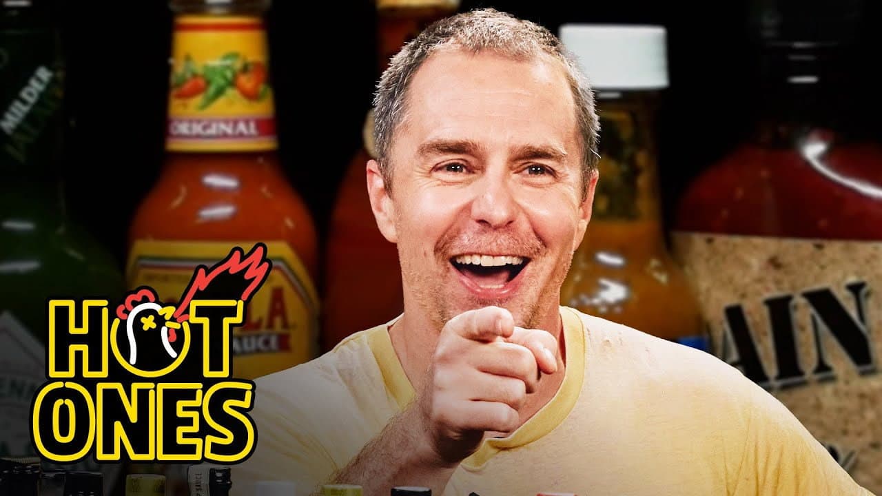 Still from Sam Rockwell Monologues His Pain While Eating Spicy Wings